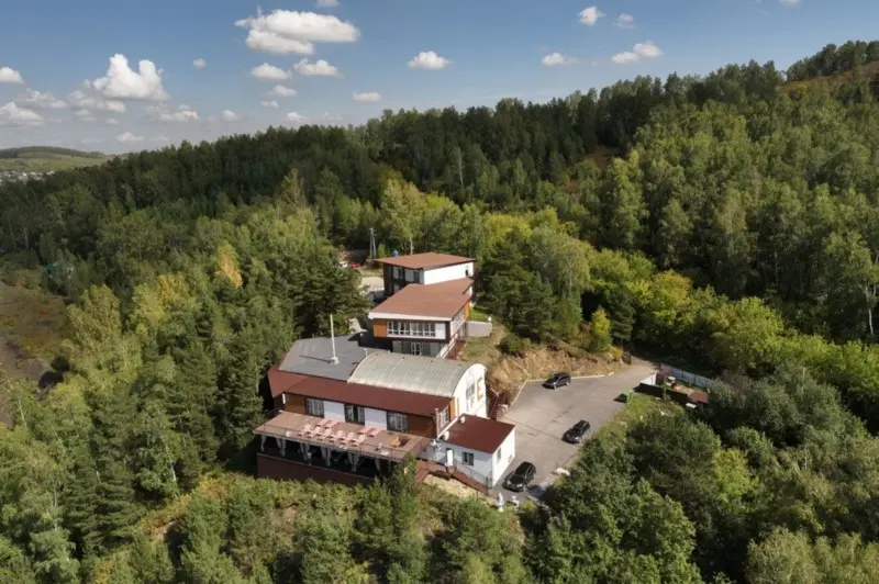 Уютный домики, окруженный могучим сосновым бором изображение